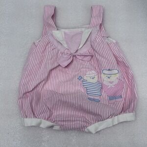 Kids Exchange One Piece Embroidered Romper Size 9 Mths Vintage SearSucker Bears